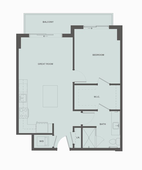 Floor plan for 1 bed, 1 bath, 725 sqft